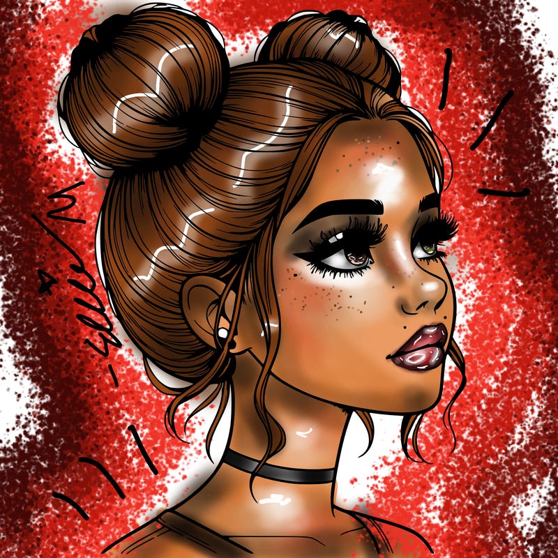 realistic girl with buns on the top of her head