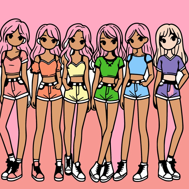 a group of girls wearing crop tops and shorts