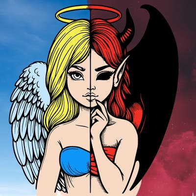 realistic angel half demon