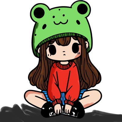 a girl wearing a frog hat and some frog socks