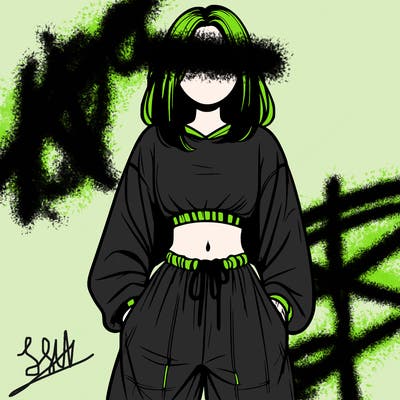 realistic girl faceless with baggy pants and a crop top