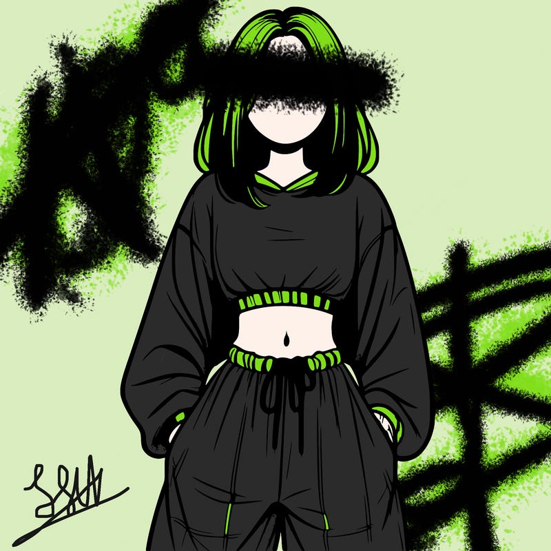 realistic girl faceless with baggy pants and a crop top