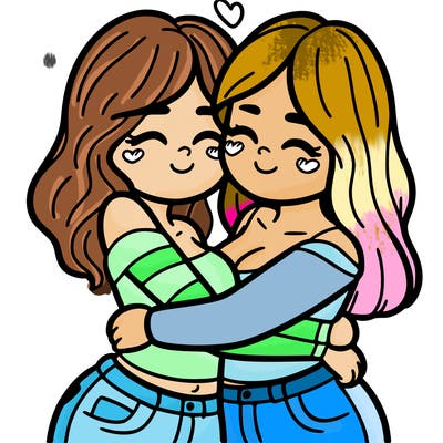 two females (pride month) hugging