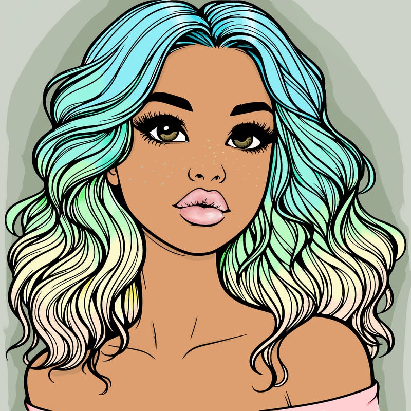 realistic girl with wavy hair and lips
