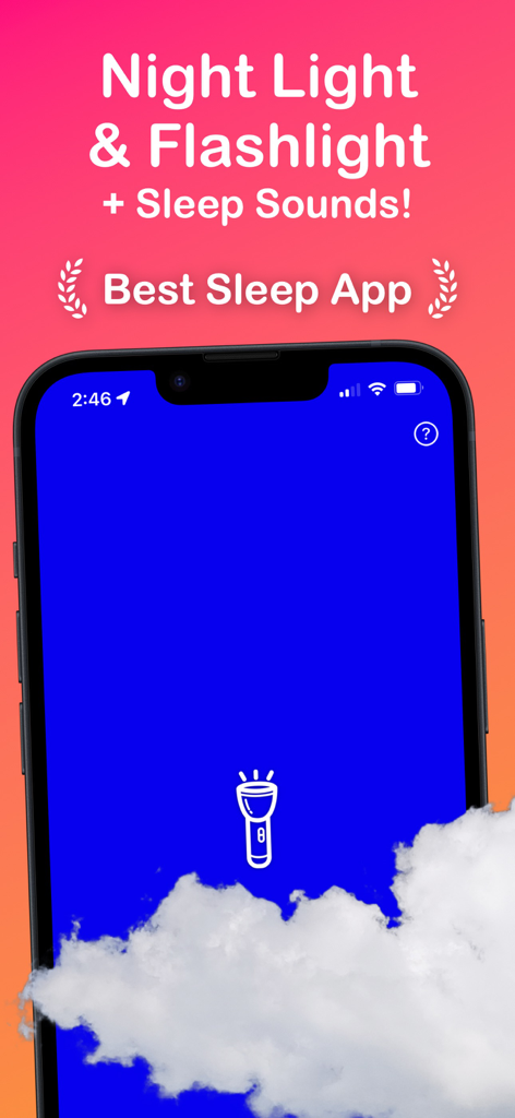 Night Light Ai Lite Nightlight - Smartphone mostrando una pantalla de luz nocturna azul con un ícono de linterna como ayuda para dormir.