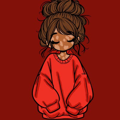 girl with baggy sweatshirt and messy bun