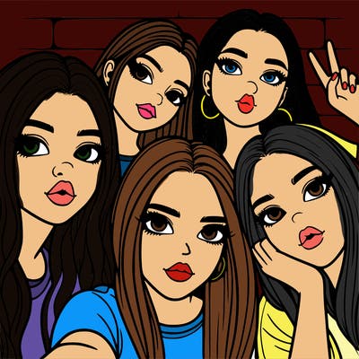 group of teen girls friends y2k up close in a selfie