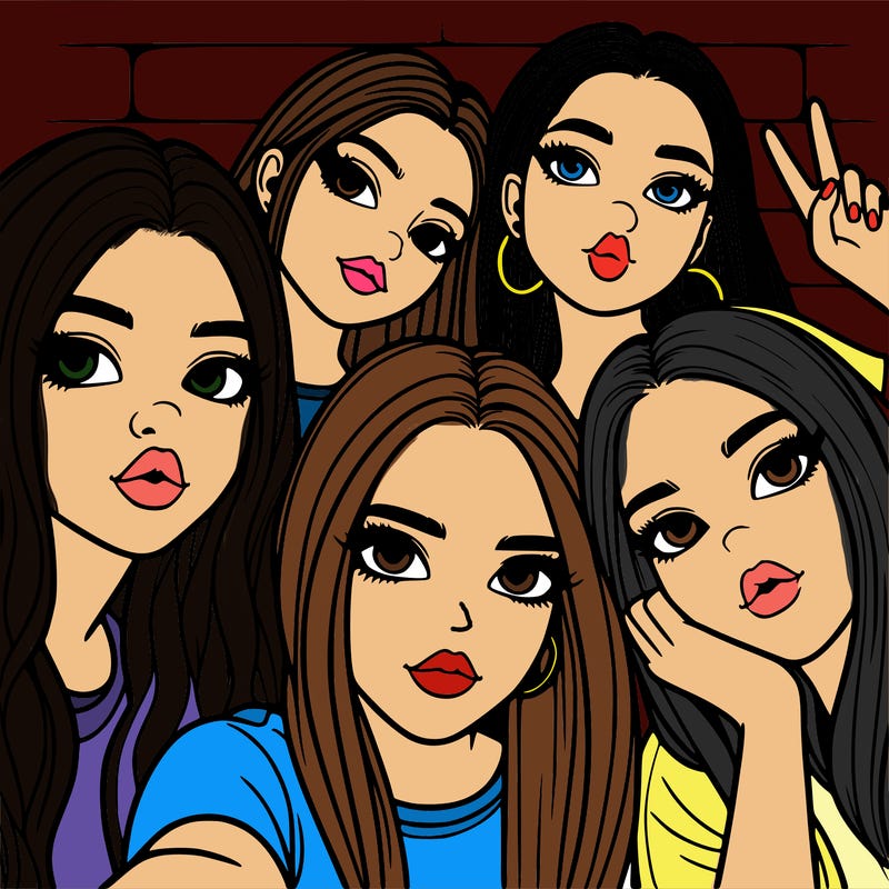 group of teen girls friends y2k up close in a selfie