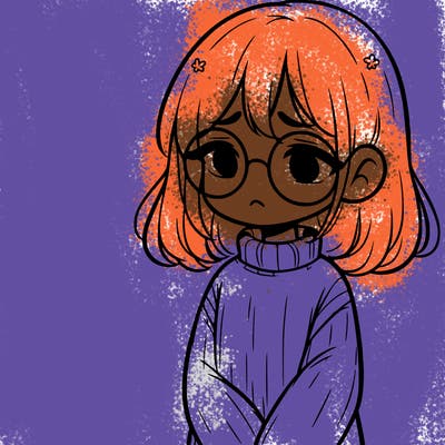 sad girl with glasses in a sweater