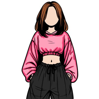 realistic girl faceless with baggy pants and a crop top