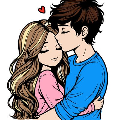 a realistic couple boy and girl hugging and kissing