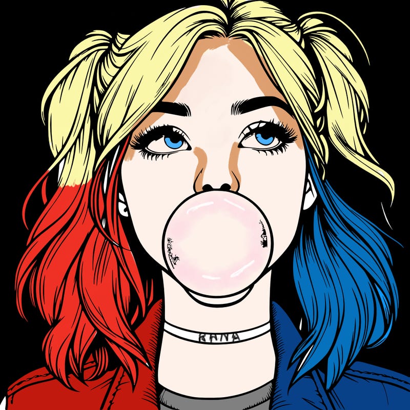 realististic girl blowing bubble -gum