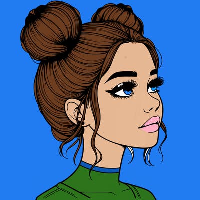 realistic girl with buns on the top of her head
