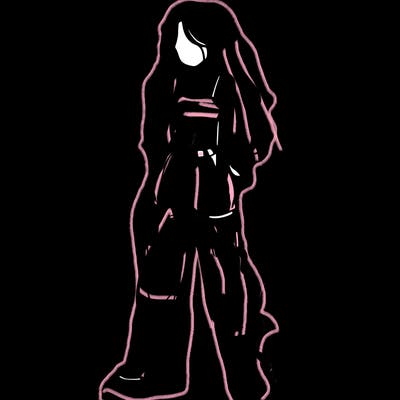 girl in baggy pants crop top and long hair