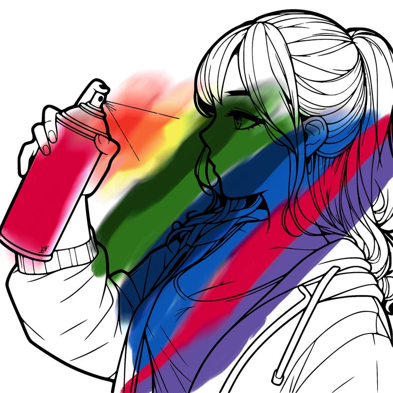 a realistic girl spray, painting