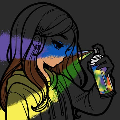 a realistic girl spray painting