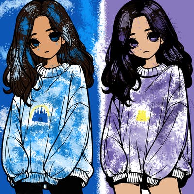 realistic girl with baggy sweater