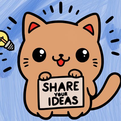 a cute cat saying share your ideas