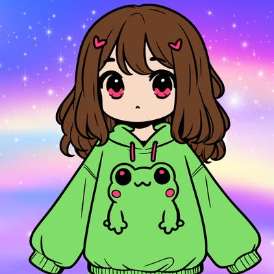 girl wearing frogging sweatshirt