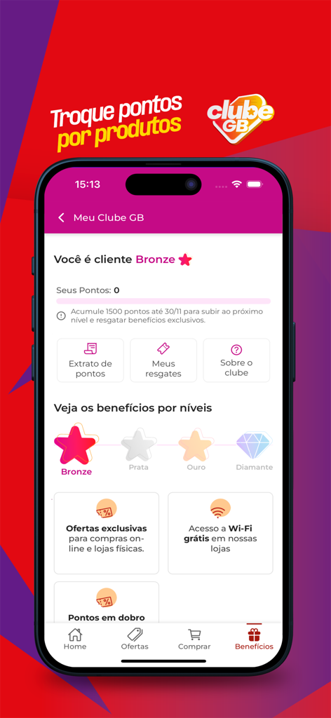 GBarbosa - GBarbosa app screen displaying loyalty club points membership levels and exclusive benefits