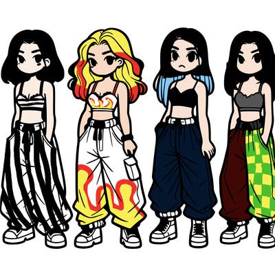 girls in baggy pants and crop top