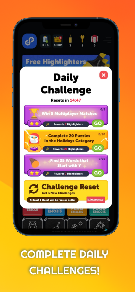 Daily Challenge screen in the Infinite Word Search Puzzles mobile app
