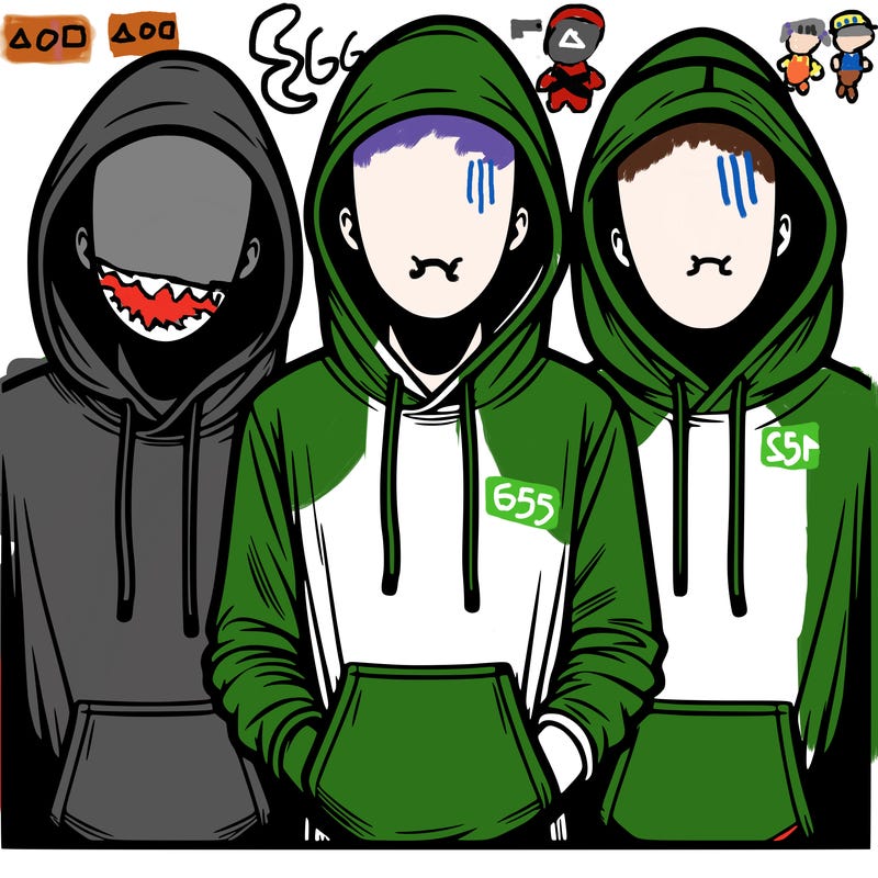 3 faceless people in  hoodies
