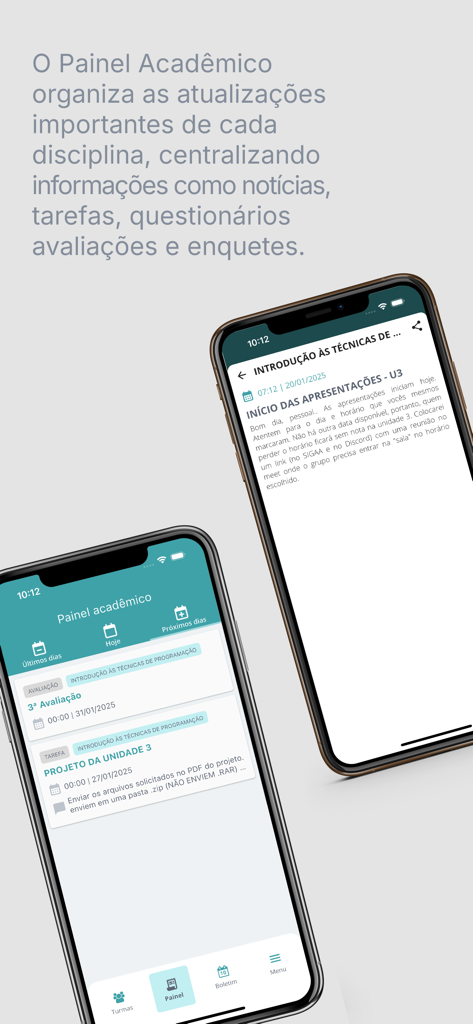 Panel académico en la aplicación SIGAA Mobile que muestra las tareas del curso y las actualizaciones de los estudiantes