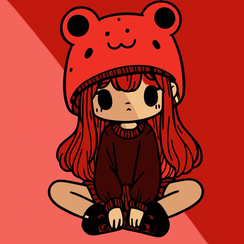 a girl wearing a frog hat and some frog socks