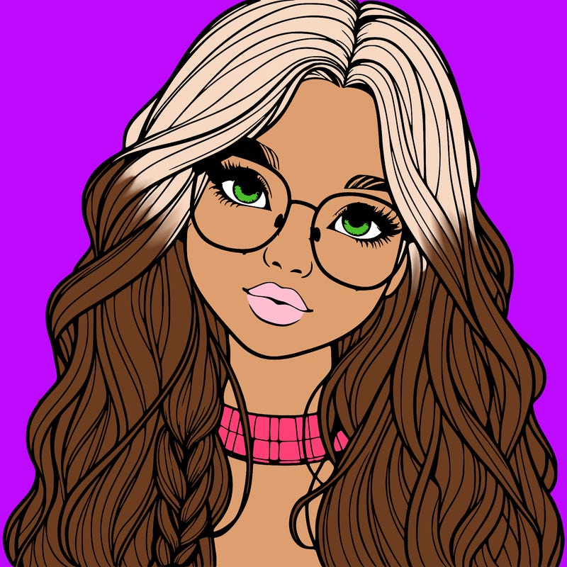 girl with long hair and freckles and glasses realistic