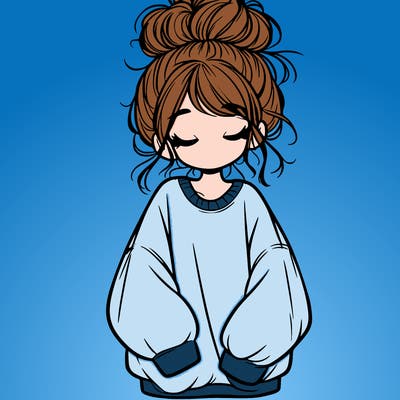 girl with baggy sweatshirt and messy bun