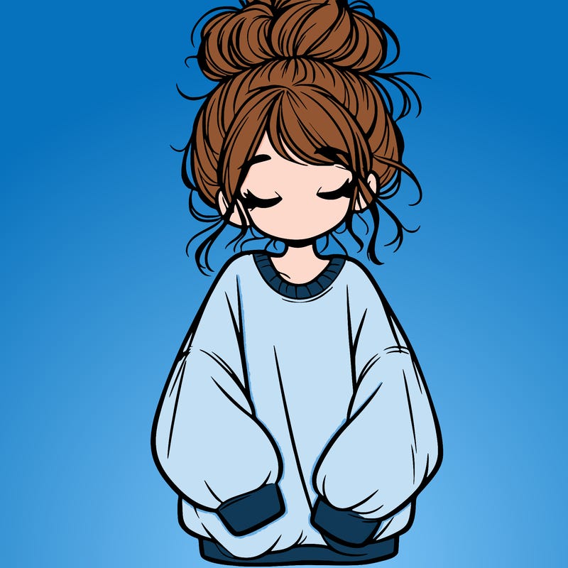 girl with baggy sweatshirt and messy bun