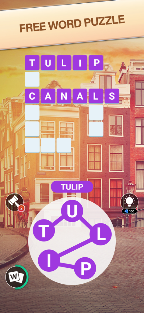 Word City: Connect Word Game - Word City Verbindungsrätselspiel mit Amsterdamer Stadthintergrund