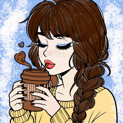 realistic girl drinking coffee