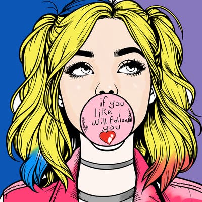 realististic girl blowing bubble -gum