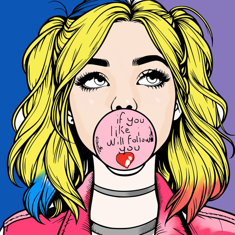 realististic girl blowing bubble -gum