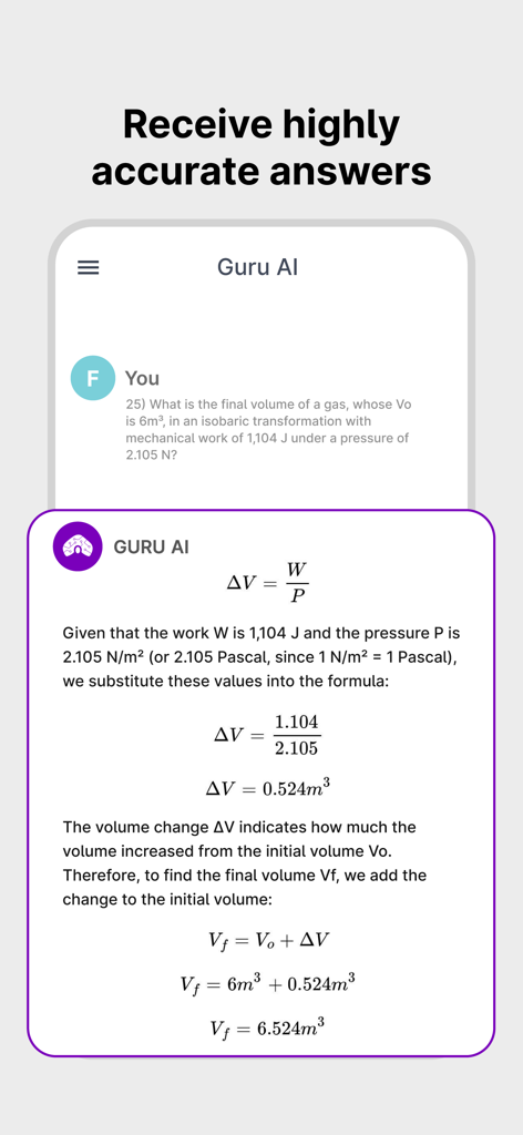 Guru AI: Study App - Schritt-für-Schritt-Lösung eines Physikproblems, bereitgestellt von der Guru AI Lern-App