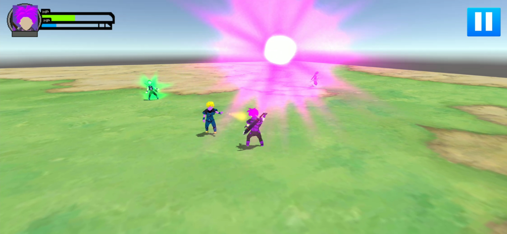 Stick Warriors 3D - Stickman heroes battling with a large pink energy blast in a 3D arena