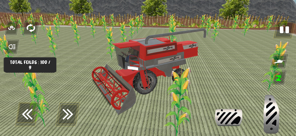 Farm Tractor Simulator 2025 - Cosechadora roja recogiendo maíz en un campo simulador de granja en 3D
