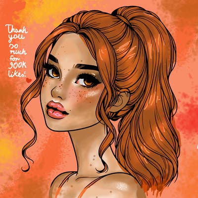 realistic girl with a ponytail on her hair and lips