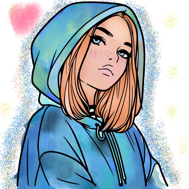 a realistic girl in a hoodie