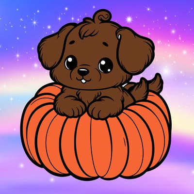 cute little puppy in a pumpkin