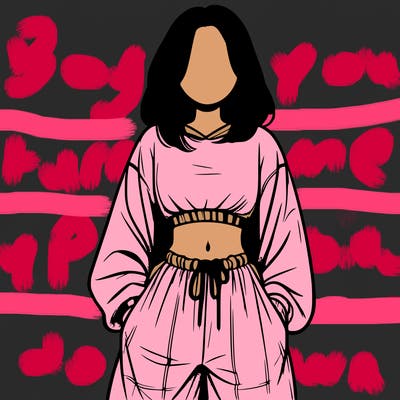 realistic girl faceless with baggy pants and a crop top