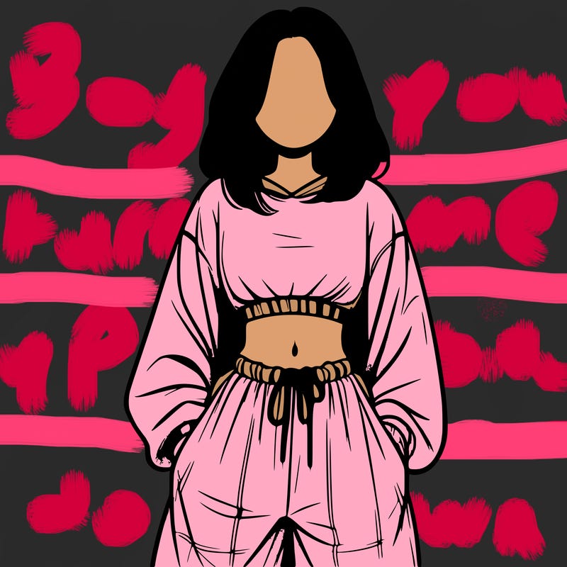 realistic girl faceless with baggy pants and a crop top