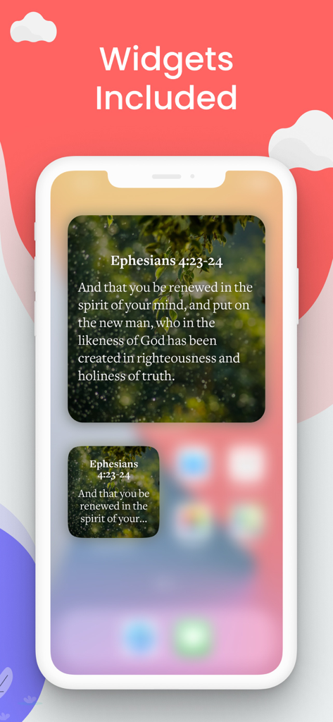 Bible Inspirations · Daily - A smartphone screen displaying daily Bible verse widgets with inspirational nature backgrounds