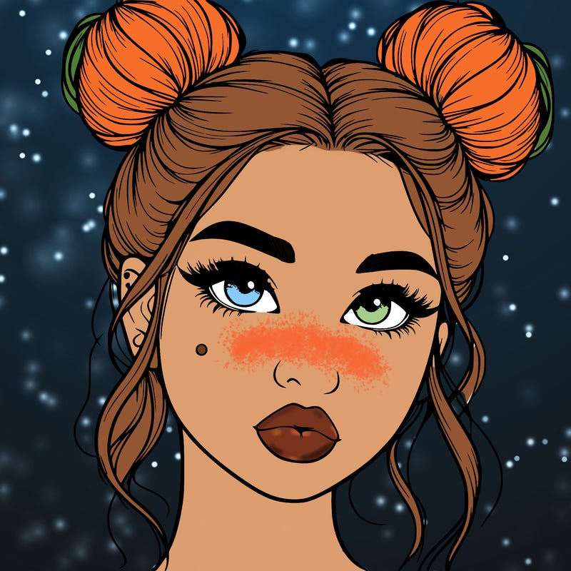 realistic girl with two buns on her hair and lips