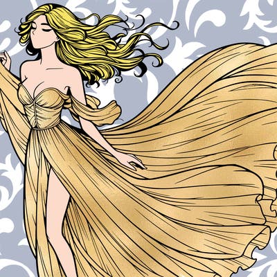 realistic woman in dress flowing the the wind