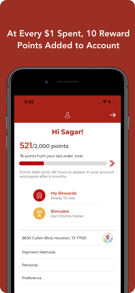 Farmer's Fresh Kitchen - Farmer's Fresh Kitchen mobile app screen displaying user loyalty points and rewards progress.