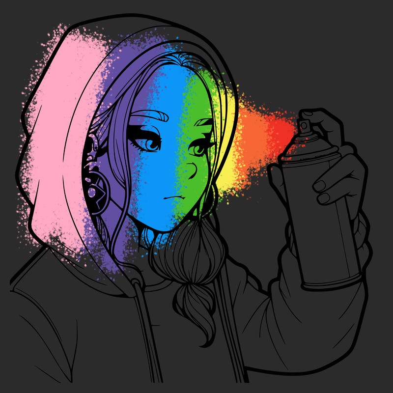 a realistic girl, spray painting