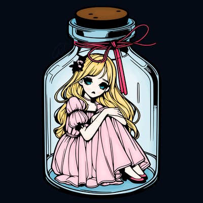 beautiful realistic girl trapped in bottle